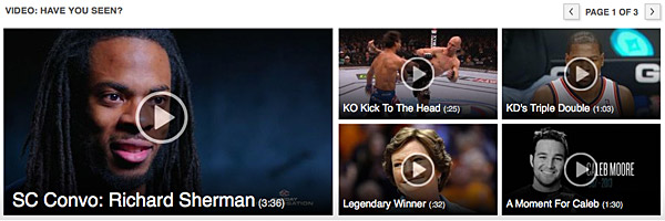 Video section on the ESPN.com homepage
